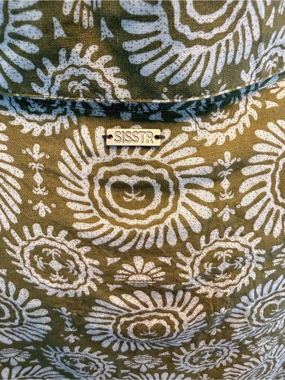 Sisstr Evolution Olive Floral Button Front Top M Cotton Linen Boho Cottagecore - Picture 5 of 10